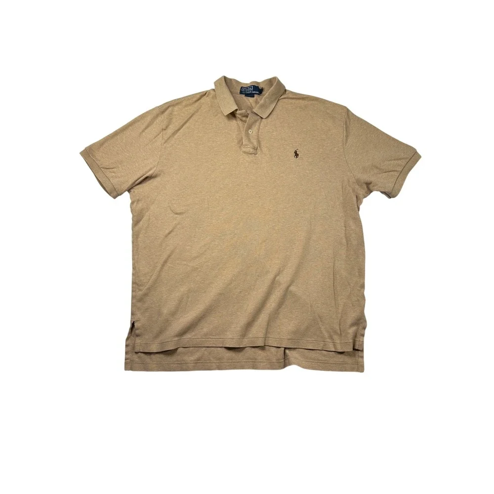 Polo Ralph‎ Lauren Mens XL Tan Khaki Short Sleeve Cotton Polo Shirt Pony Logo